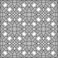 Abstract background with figures from lines. black and white pattern for web page, textures, card, poster, fabric, textile. Monochrome graphic repeating design.
