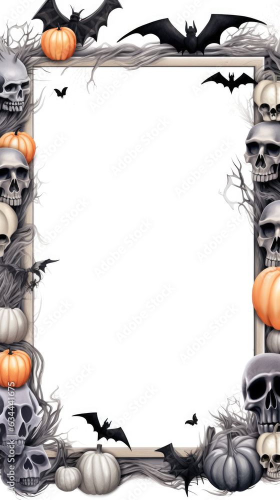 Poster a halloween frame with skulls and pumpkins. digital image. frame with copy space.