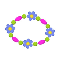 Bracelet and necklace from beads on white background. Jewelry for children, bearded accessory for kids cartoon illustration. Accessories, fashion concept