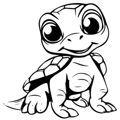 Black and white cute cartoon turtle. Coloring book for the children. Vector illustration