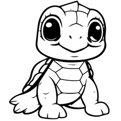 Black and white cute cartoon turtle. Coloring book for the children. Vector illustration