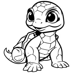 Black and white cute cartoon turtle. Coloring book for the children. Vector illustration