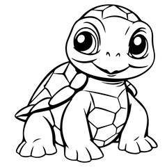 Black and white cute cartoon turtle. Coloring book for the children. Vector illustration