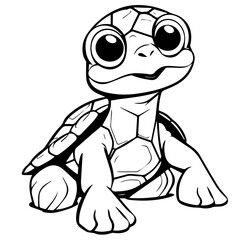 Black and white cute cartoon turtle. Coloring book for the children. Vector illustration