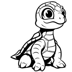 Black and white cute cartoon turtle. Coloring book for the children. Vector illustration