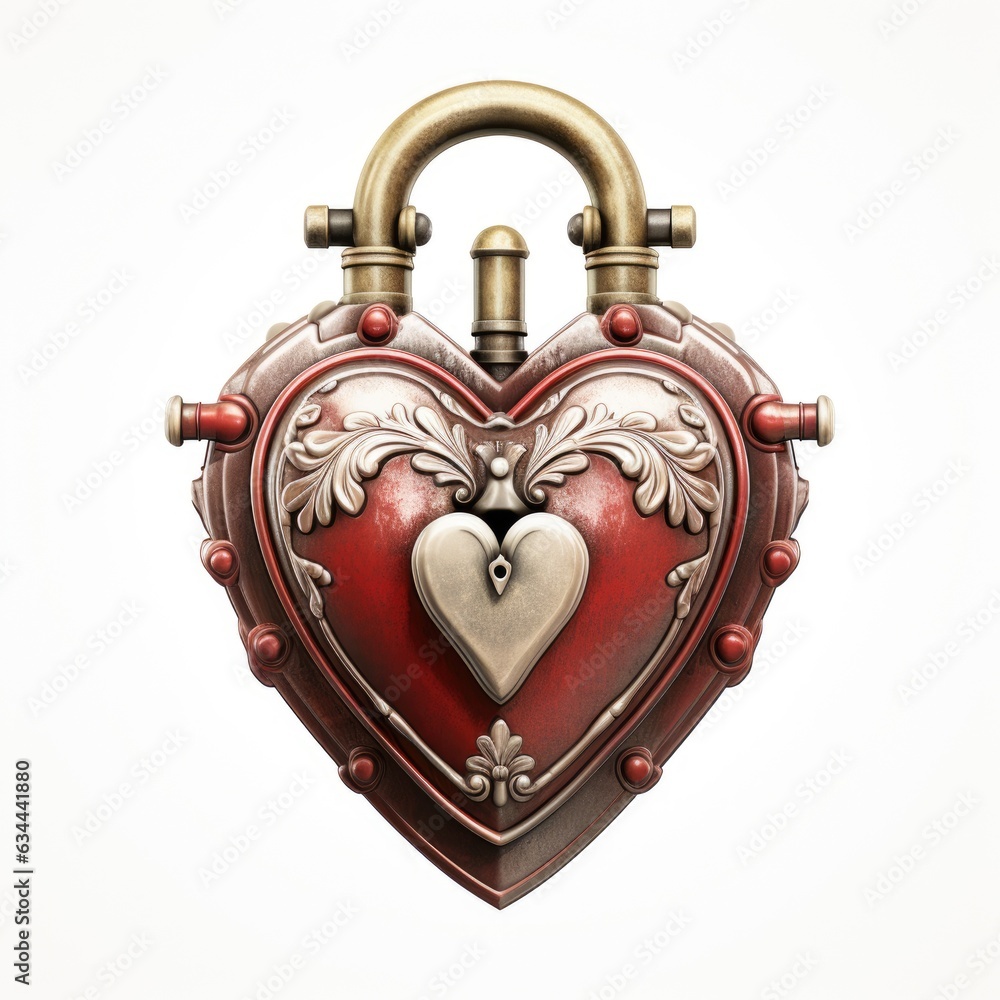 Poster a heart shaped lock with a key on it. digital image.