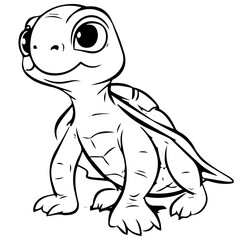 Black and white cute cartoon turtle. Coloring book for the children. Vector illustration
