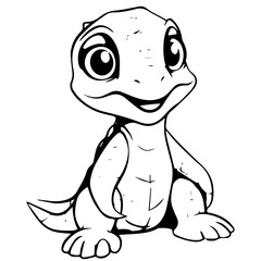 Black and white cute cartoon turtle. Coloring book for the children. Vector illustration