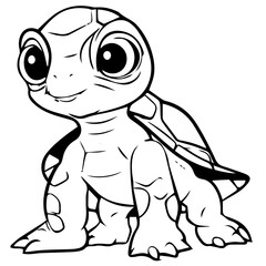 Black and white cute cartoon turtle. Coloring book for the children. Vector illustration