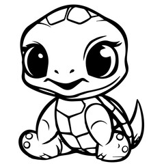 Black and white cute cartoon turtle. Coloring book for the children. Vector illustration