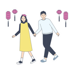 Fototapeta premium Couples characters and logos. Many couples are celebrating the new year. flat design style minimal vector illustration.