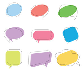 Set of different types of abstract color speech bubble on white background. Chat icons vector isolated element. Message vector icons.