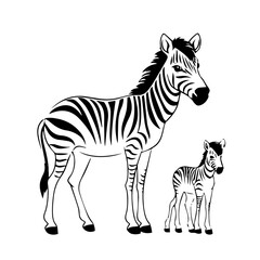 Hand drawn vector coloring page of cartoonish Zebra