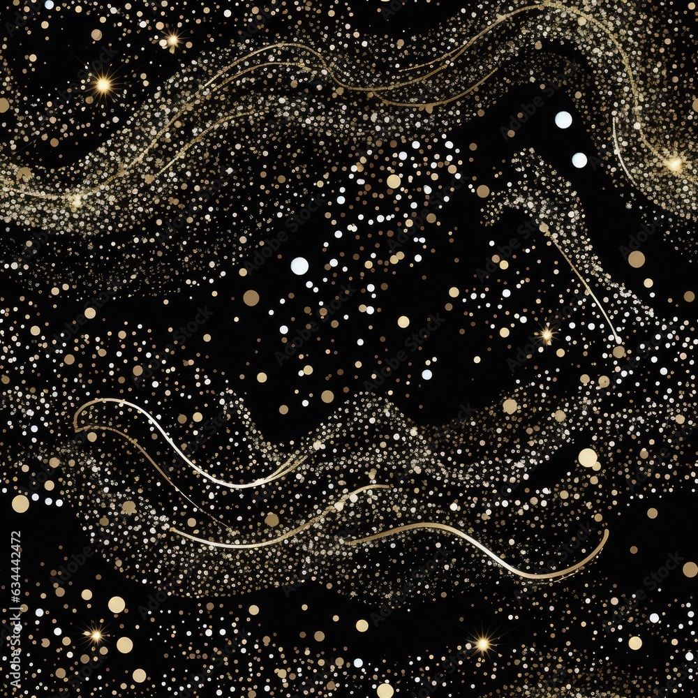 Aufkleber a black background with gold confetti and sparkles. digital image. seamless pattern.