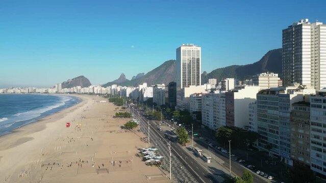 Aerial View of Empty Copacabana Beach in Rio de Janeiro, Brazil