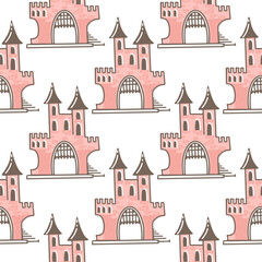 Pink cute castle vector illustration