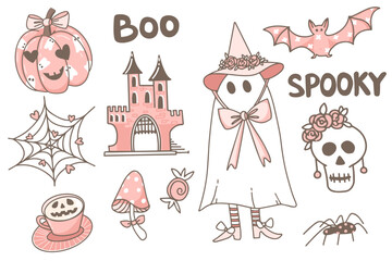 Cute pink halloween set. Creepy baby boo characters for kids.