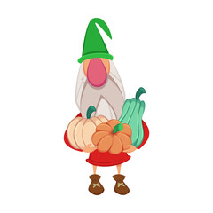 Gnome cartoon character flat vector. Cartoon funny gnome for farmhouse isolated on white. Autumn or fall, Thanksgiving concept