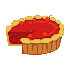 Cherry pie with jam vector illustration. Cartoon drawing or sticker of tea time element isolated on white background. Desserts, pastry concept