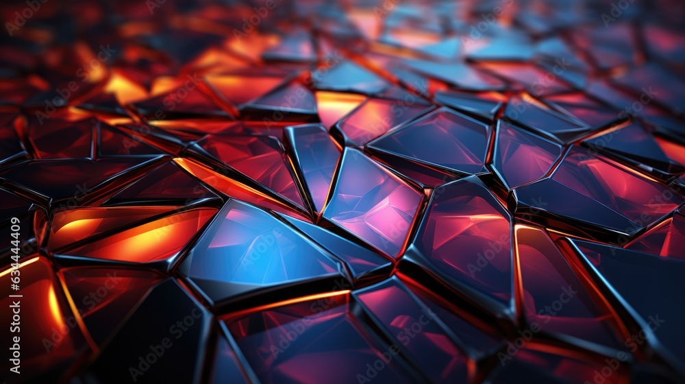 Poster a close up of a shiny surface with red and blue lights. digital image.