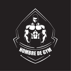 Flat vector logo for muscle gym. Muscular man. Bodybuilder