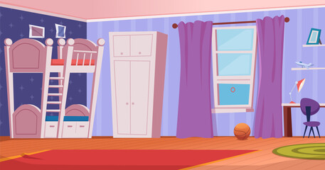 Kids room. Interior for playing kids attraction. Vector cartoon background
