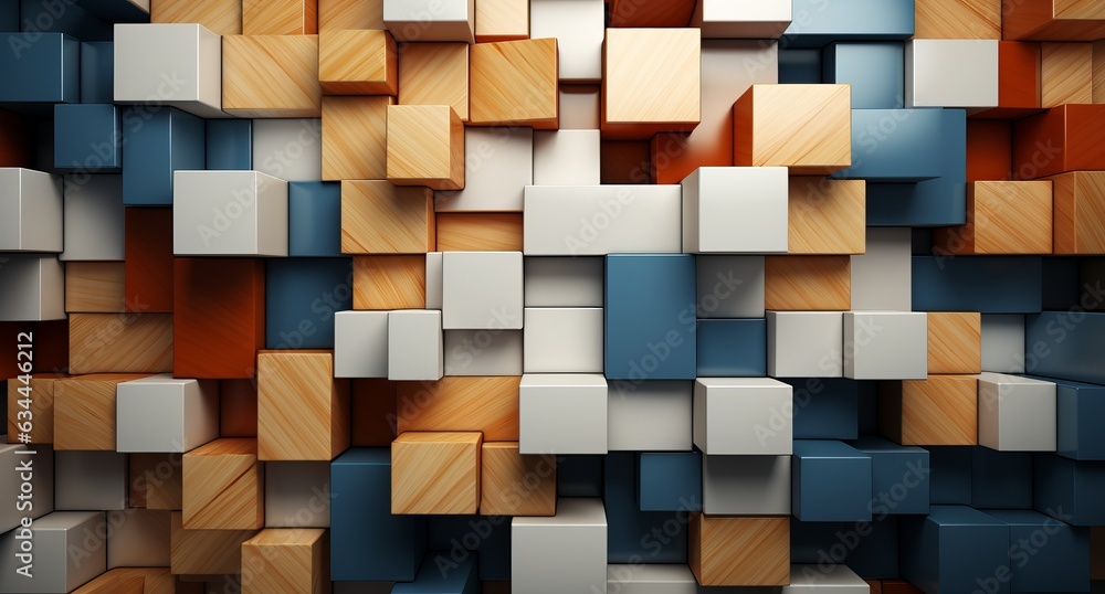 Poster 3d abstraction from light wood top view of the composition. concept: non-objective abstractio art, s