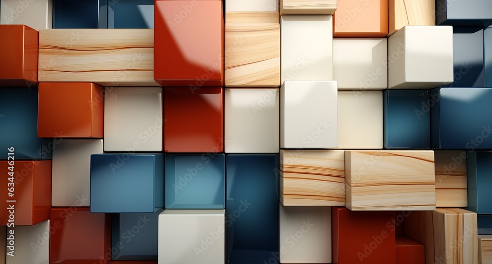 Poster 3d abstraction from light wood top view of the composition. concept: non-objective abstractio art, s