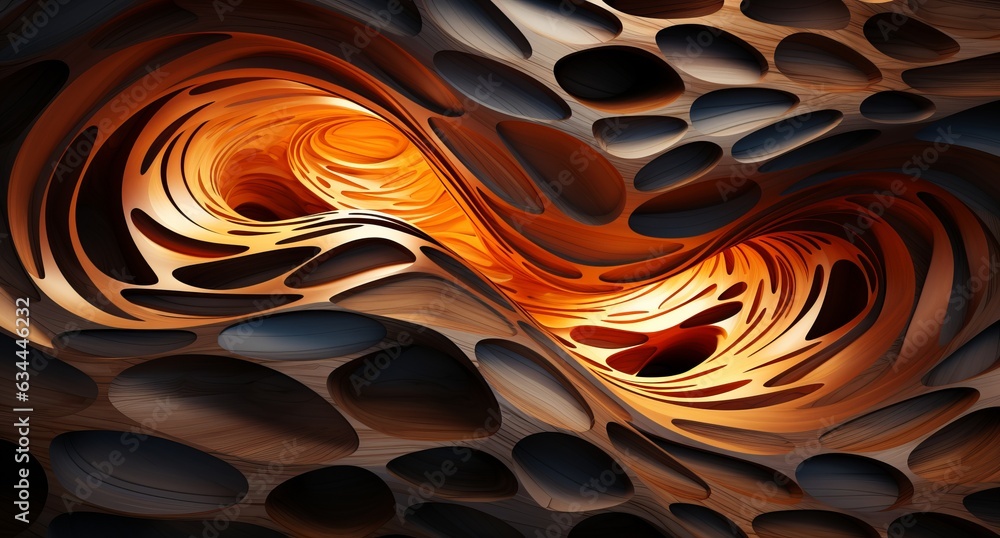 Poster 3d abstraction from light wood top view of the composition. concept: non-objective abstractio art, s
