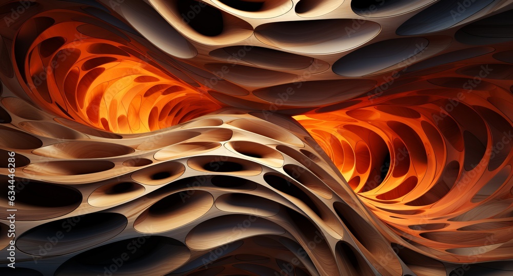 Poster 3d abstraction from light wood top view of the composition. concept: non-objective abstractio art, s