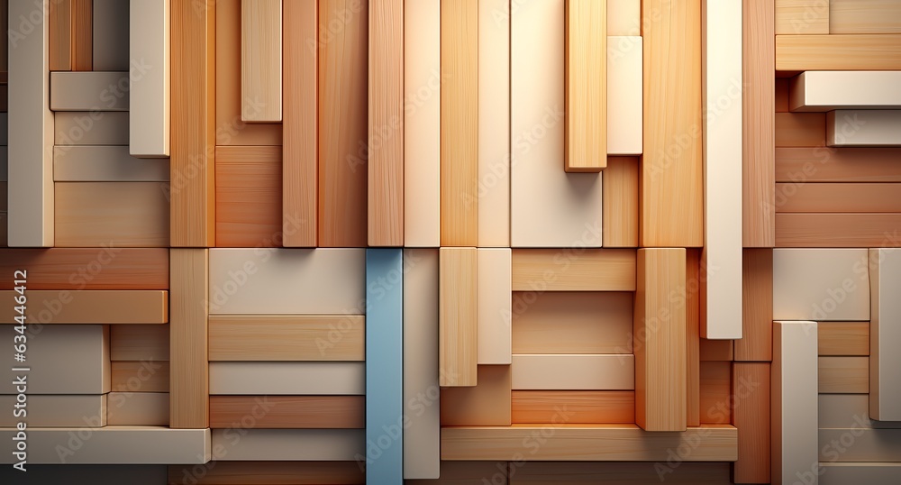 Poster 3d abstraction from light wood top view of the composition. concept: non-objective abstractio art, s