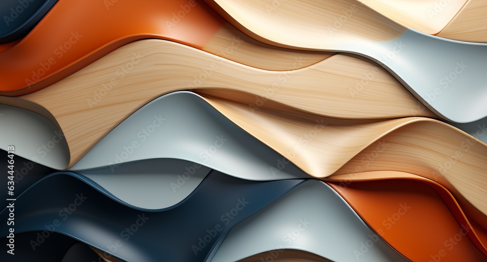Poster 3d abstraction from light wood top view of the composition. concept: non-objective abstractio art, s