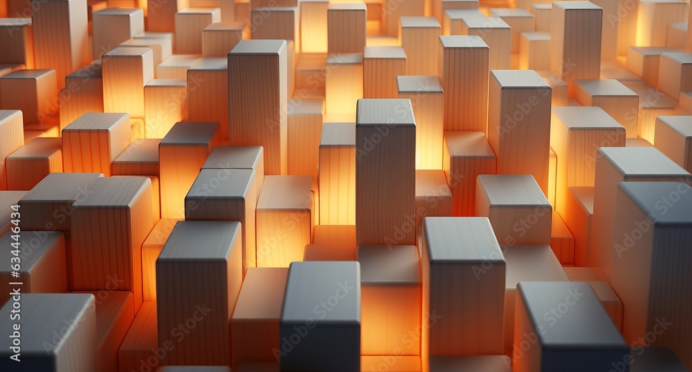 Poster 3d abstraction from light wood top view of the composition. concept: non-objective abstractio art, s