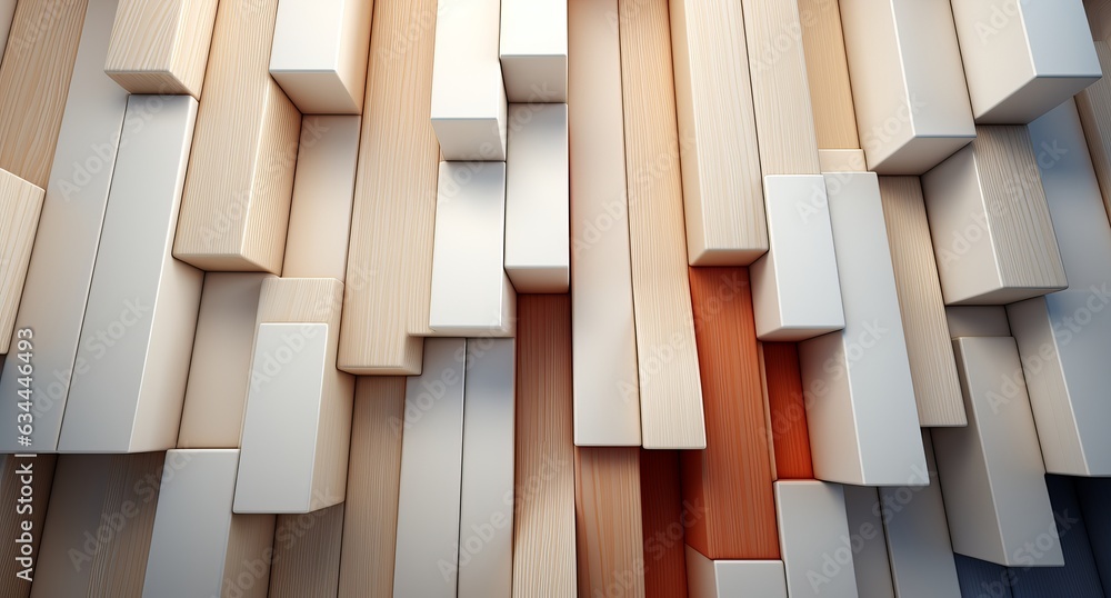 Poster 3d abstraction from light wood top view of the composition. concept: non-objective abstractio art, s