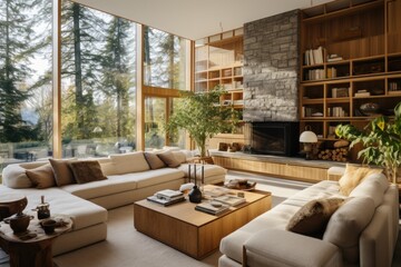 Fototapeta premium Transitional Charm: A family room blending modern and traditional elements, creating a comfortable and inviting space. Generative AI