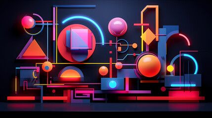 Eye-catching 3D geometric shapes background in bold, neon colors; ideal for attention-grabbing advertising materials