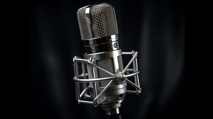 photograph of Studio condenser microphone on white background.