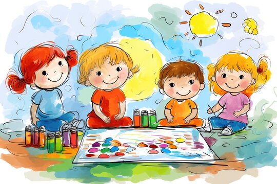 Colorful picture with happy kids