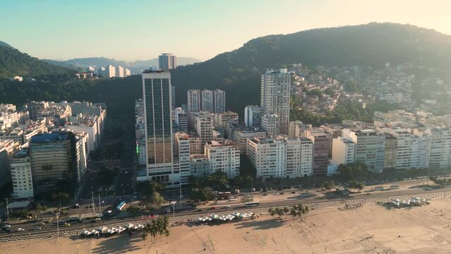 Aerial View of Leme With Babilonia Favela on the Hill in Rio de Janeiro, Brazil