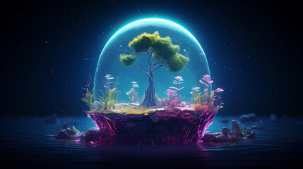Obraz na płótnie Canvas microgreens growing on moon's surface, glowing under lunar light, vibrant colors, dreamy, fantastical, whimsical, high contrast
