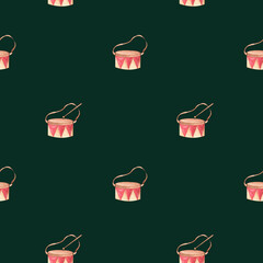 watercolor seamless pattern drums. holiday pattern for textile, wrapping paper, scrapbooking.