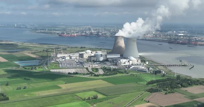 Aerial Drone View of Doel Nuclear Power Plant