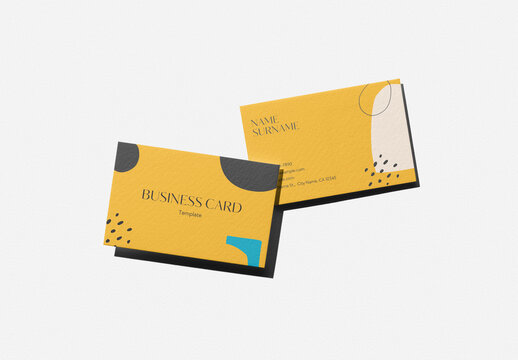 Mockup of two customizable horizontal EU business cards 85 x 55mm with customizable background