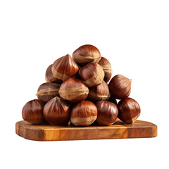 Fototapeta premium Fresh raw brown nuts from Spain s edible European chestnuts displayed on a transparent background