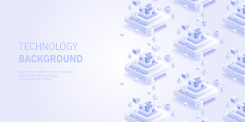Futuristic isometric elements of technology background with geometric shapes. Modern elements for poster, cover, branding, banner, placard. Abstract vector graphic elements
