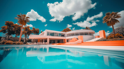 Fototapeta na wymiar Large Modern villa, Beautiful Swimming Pool Surrounded
