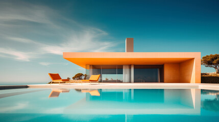 Fototapeta premium Large Modern villa, Beautiful Swimming Pool Surrounded