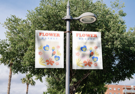 Mockup of customizable signs on lamp post
