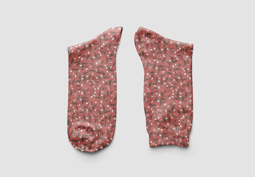 Mockup of pair of socks with customizable pattern design and logo and customizable background