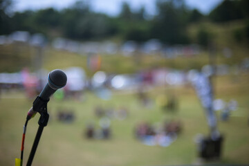 Live concert stage equipment and cables at a gig